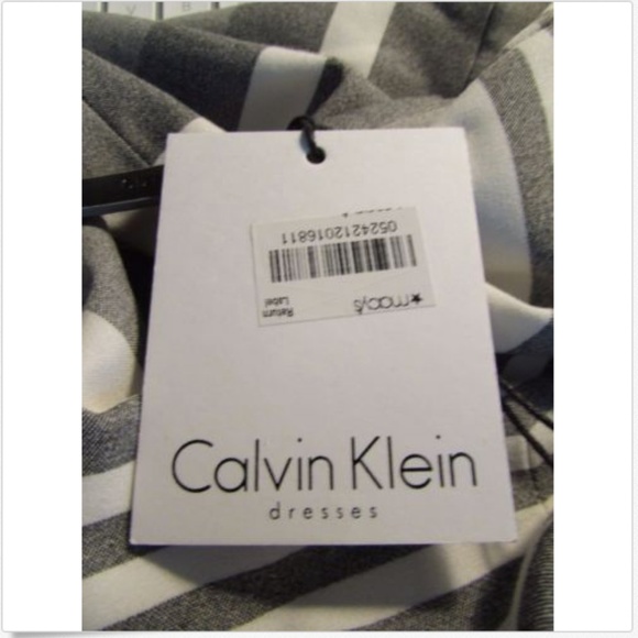 Calvin Klein Gray Striped Sheath Belted Dress - Picture 8 of 8